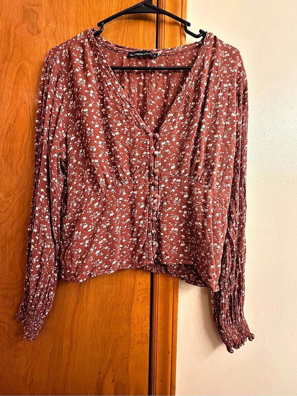 Abercrombie & Fitch Floral Long Sleeve Blouse Brown XL Like New